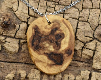 Handmade Silver Maple Burl Pendant Necklace - 24 inch Chain