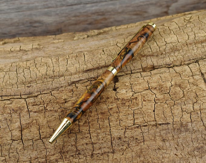 Resin Wood Pen: Silver Maple Burl, Gold and Dark Purple Resin