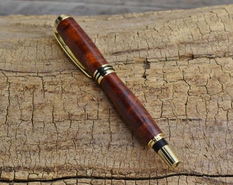 Rare Wood Fountain Pen - Amboyna Burl - Tycoon Fountain Pen - Hand Carved Wood Pen