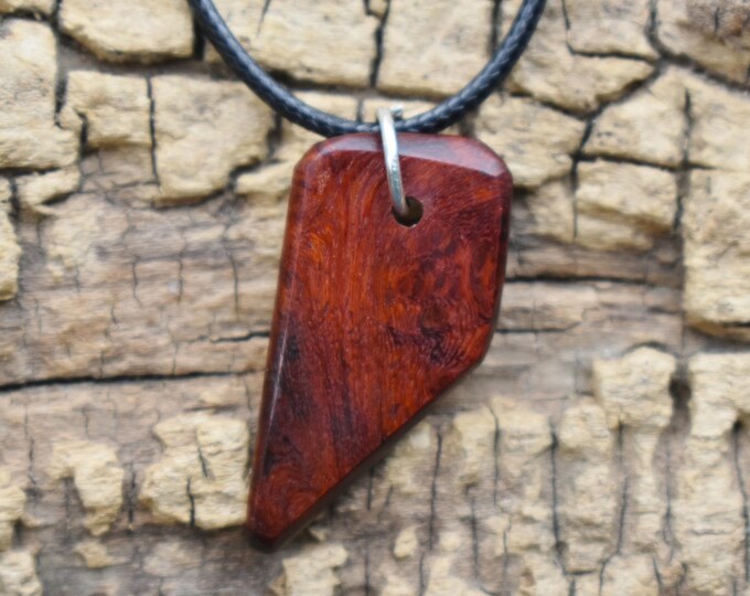Handmade Bloodwood Burl Pendant Necklace - Adjustable Length