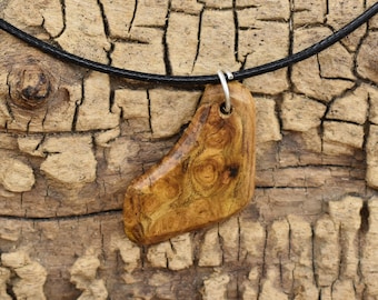 Handmade Redbud Burl Wood Pendant Necklace - Adjustable Length 18-20 Inches Long