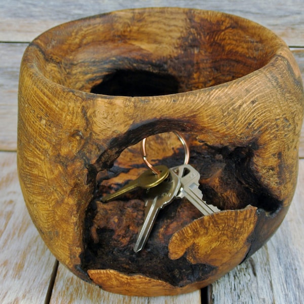 Wooden Centerpiece Bowl - Black Oak Burl - Live Bark - Wood Carving - Rustic Bowl - Hand Carved Bowl - Black Oak Burl Bowl