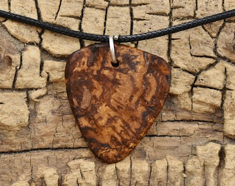 Hickory Burl Wood Guitar Pick Pendant Necklace - Handmade Wood Pendant - Rare Wood Necklace - 1 Wood Pendant - 18-20inch Adjustable