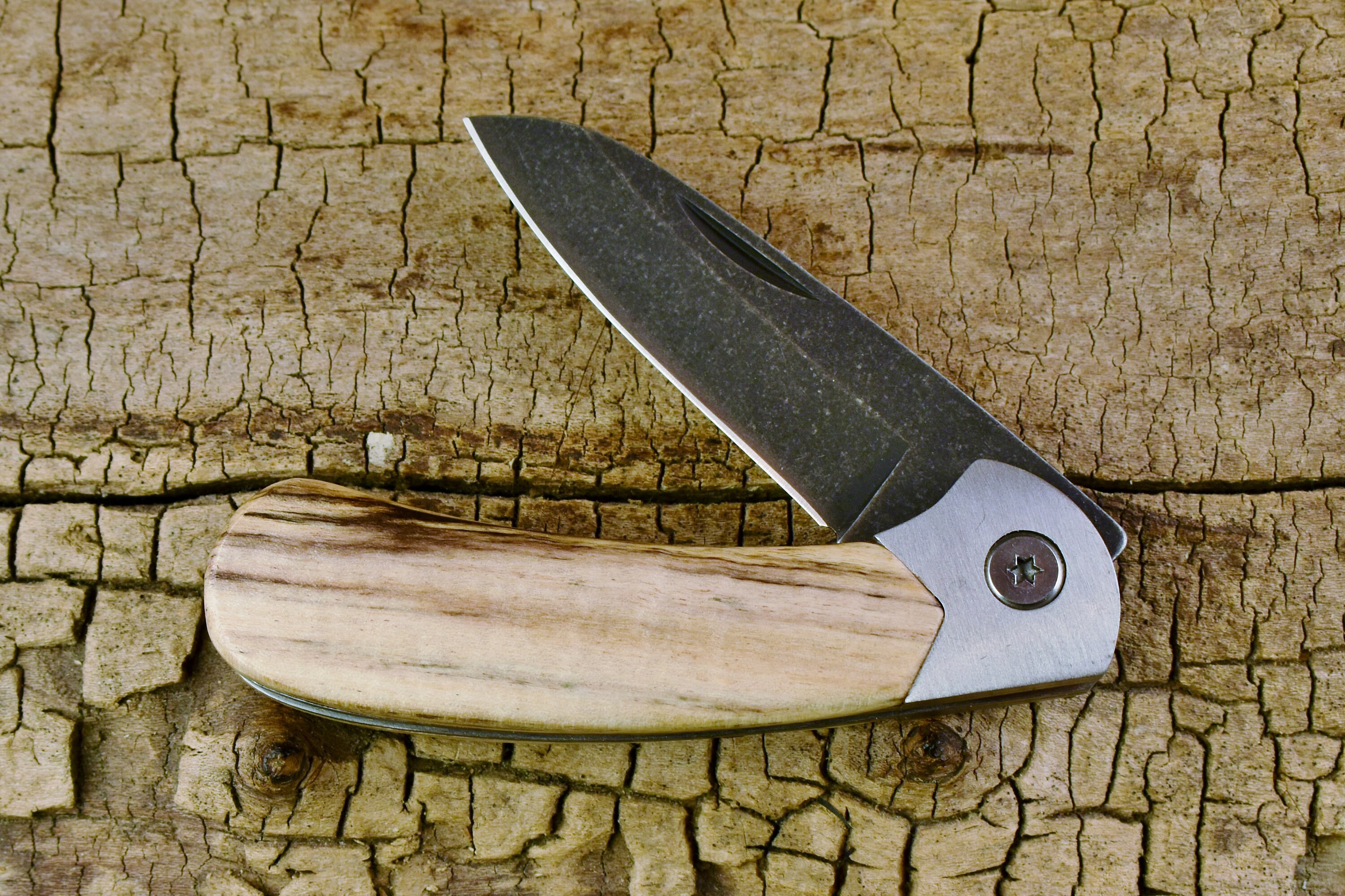 Pocket Knife with Wood Handle Spalted Curly Maple Wooden Handle