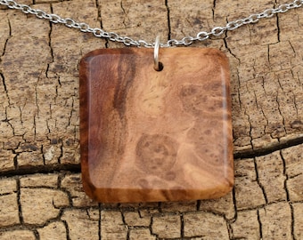Australian Mallee Burl Wood Pendant Necklace - Handmade Wood Pendant - Rare Burl Wood Necklace - 1 Wood Pendant - 24 inch Long Chain