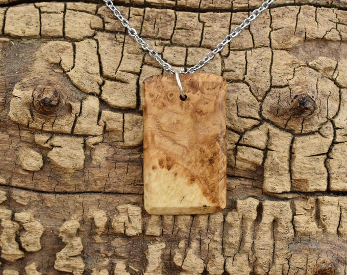 Black Ash Burl Wood Pendant Necklace - 24inch Chain