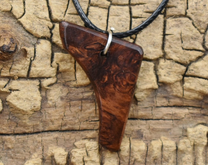 Honduran Rosewood Burl Wood Pendant Necklace: Handmade Adjustable Necklace