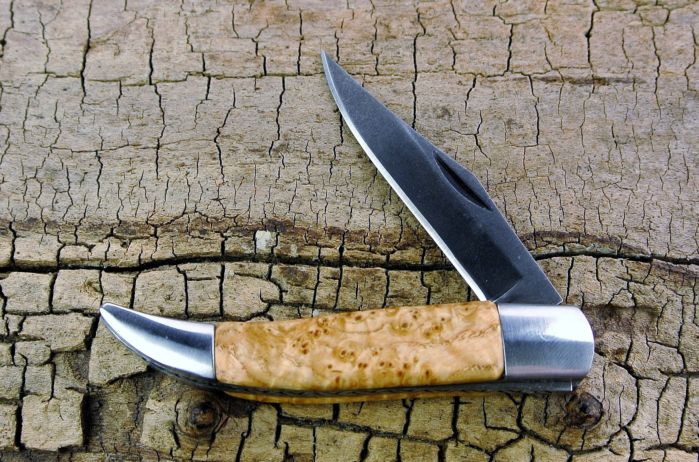 Pocket Knife with Wood Handle Black Ash Burl Wooden Handle Wood