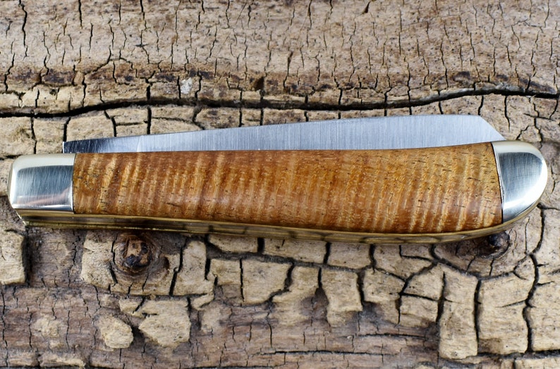 Pocket Knife with Wood Handles Curly Acacia Classic Two Blade Trapper Engraving Option Available Gift for Men image 4