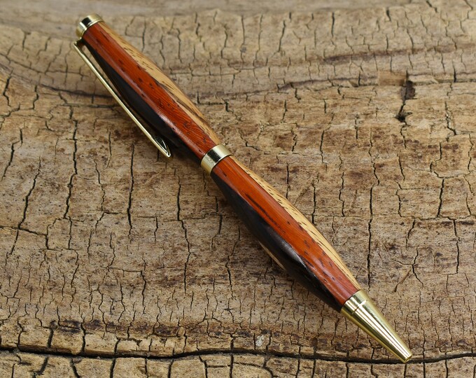 Multi-Wood Pen: Maple, Wenge, Padauk, Zebrawood, and Walnut - 24kt Gold Finish