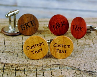 Wood Cuff Links -One Custom Engraved Pair of Cuff Links - (Choose Wood Type) - Wedding Favor - Wedding Gift - 5th anniversary-Groomsmen Gift