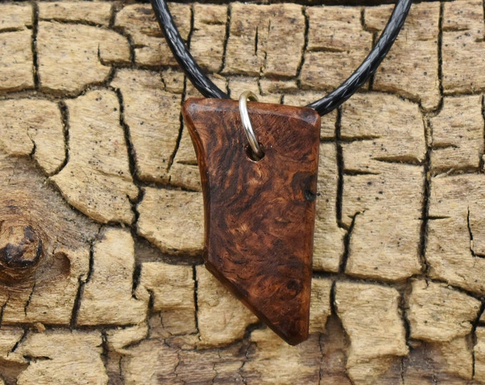 Honduran Rosewood Burl Wood Pendant Necklace: Handmade Adjustable Necklace