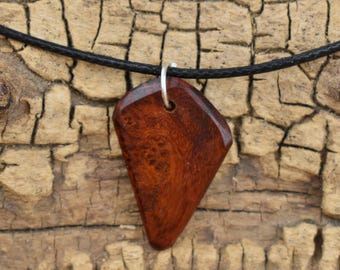 Bloodwood Burl Wood Pendant Necklace: Handmade Belize Wood, Adjustable