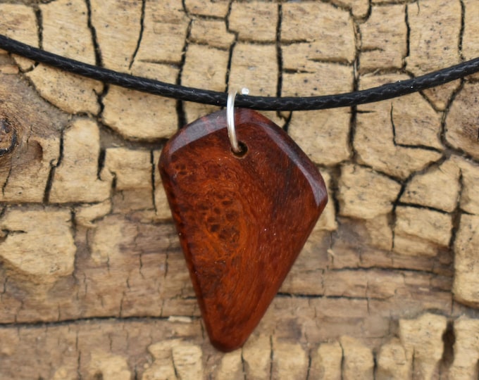 Bloodwood Burl Wood Pendant Necklace: Handmade Belize Wood, Adjustable