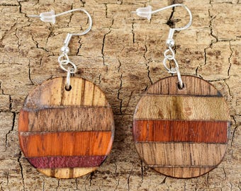 Multi-Wood Earrings - One Set of Wooden Earrings - 1 Set of Wood Earrings - 1 Inch in Diameter