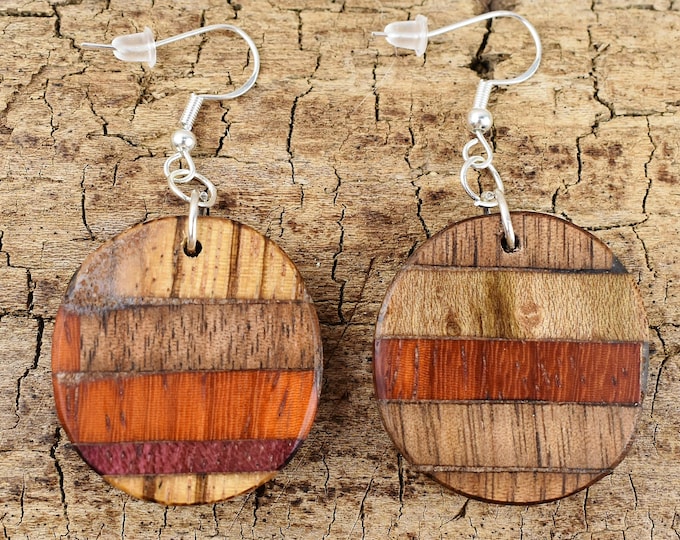 Handmade Multi-Wood Resin Earrings: 1-Inch Diameter