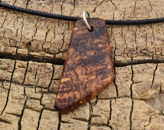 Honduran Rosewood Burl Wood Pendant Necklace: Handmade Adjustable Necklace