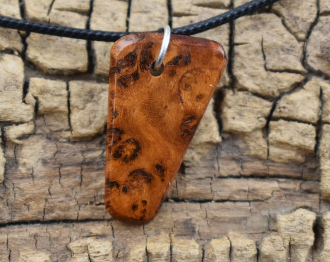 Handmade Apricot Burl Wood Pendant Necklace - Adjustable 18-20 inch