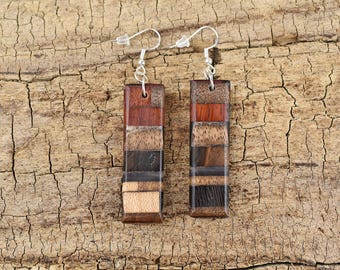 Multi-Wood Earrings - One Set of Wooden Earrings - 1 Set of Wood Earrings - 2 Inches Long
