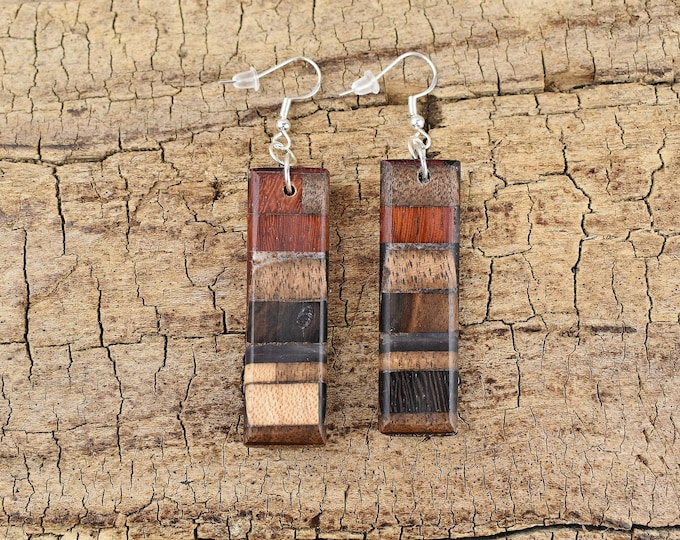 Handmade Multi-Wood Earrings: 2-Inch Wooden Resin Jewelry