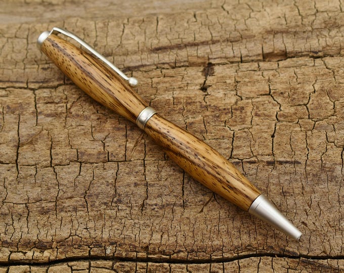 Zebrawood Pen: Satin Pearl Finish, Slimline Twist Pen