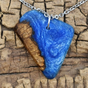 Rare Campeche Burl Caribbean Blue Resin Wood Pendant Necklace - Handmade Wood Pendant - Wood Necklace -  20 inch Long Chain