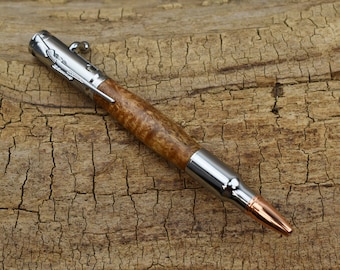 Rare Wood Bolt Action Pen - Southeast Asian Satinwood Burl - Wood Carving - Chrome Bolt Action Pen - Hand Carved Wood Pen