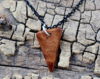 Camphor Wood Pendant Necklace - Handmade Wood Pendant - Exotic Wood from Southeast Asia Wood Necklace - 18 inch Long Chain