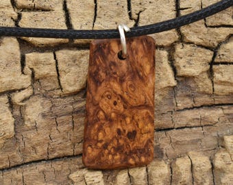 Honduran Rosewood Burl Wood Pendant Necklace: Handmade Adjustable Necklace 18-20 Inches Long