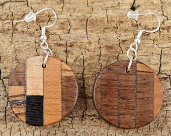 Multi-Wood Earrings - One Set of Wooden Earrings - 1 Set of Wood Earrings - 1 Inch in Diameter