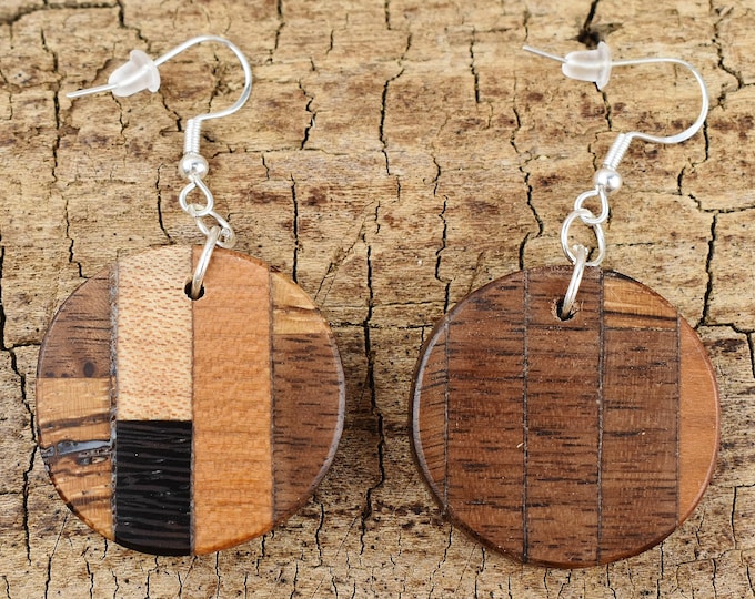 Handmade Multi-Wood Earrings: 1-Inch Diameter