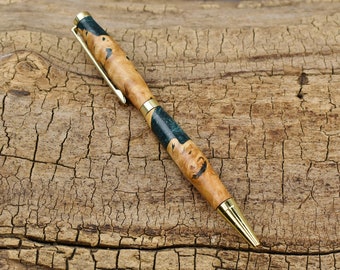 Resin Wood Pen - Emerald Green Resin Applewood Burl Wooden Pen - Groomsmen Gift - Father's Day Gift - Wedding Gift - Graduation Gift