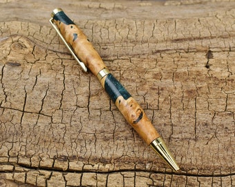 Multi-Wood Pen - Emerald Green Resin Applewood Burl Wooden Pen - Groomsmen Gift - Father's Day Gift - Wedding Gift - Graduation Gift