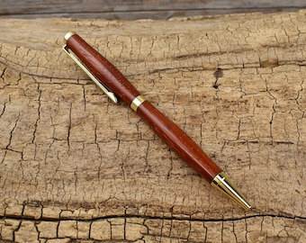 Padauk Wood Pen - Slimline Twist | Gold Plated Finish