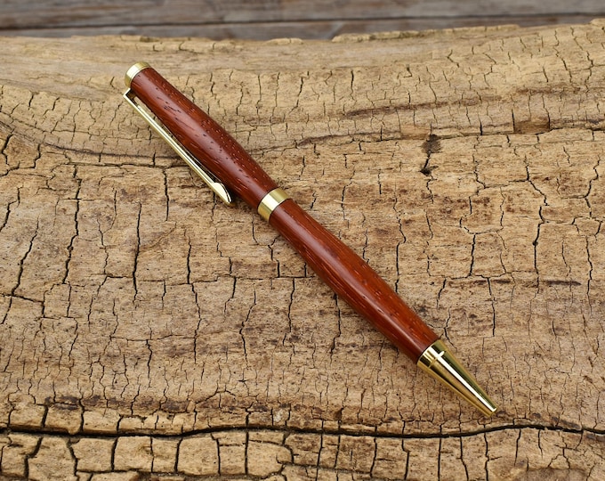 Padauk Wood Pen - Slimline Twist | Gold Plated Finish
