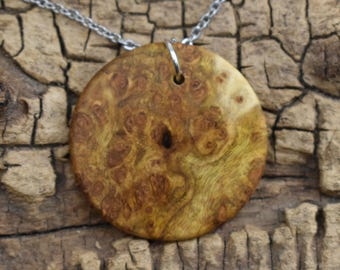 Redbud Burl Wood Pendant Necklace - 20 inch Chain