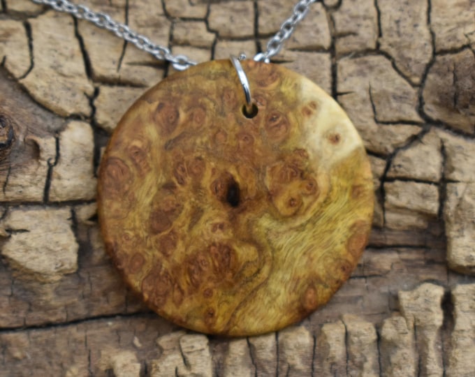 Redbud Burl Wood Pendant Necklace - 20 inch Chain