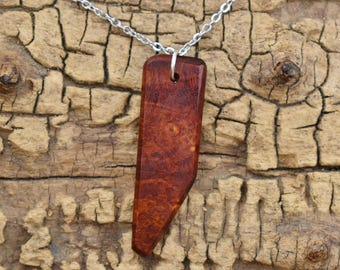 Bloodwood Burl Wood Pendant Necklace - Handmade Wood Pendant - Rare Burl from Belize Wood Necklace - 1 Wood Pendant - 24 inch Long Chain