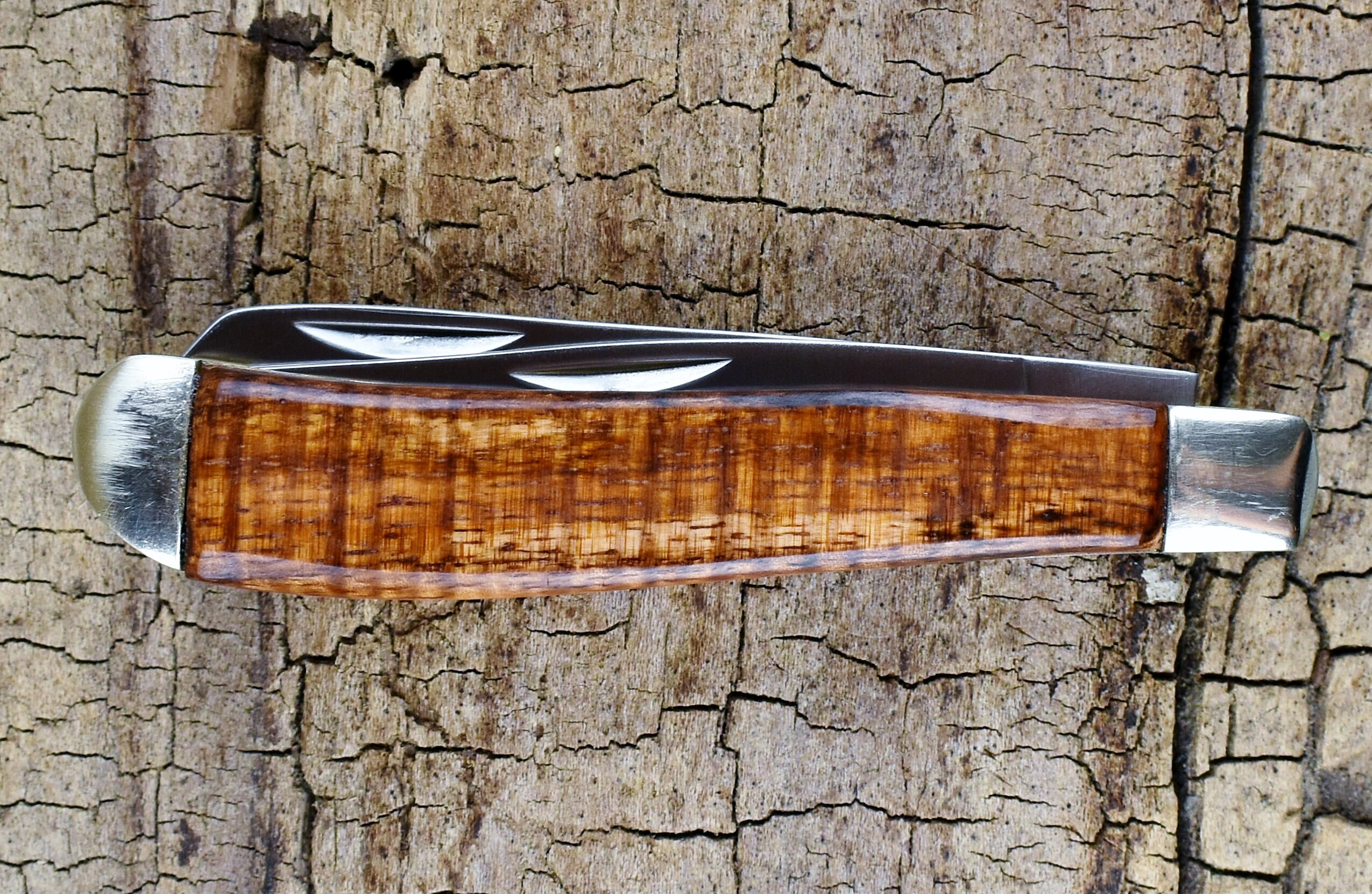 Pocket Knife with Wood Handles Hawaiian Curly Koa wood Classic Two
