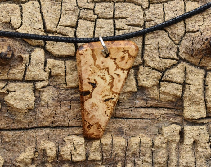 Handmade Hickory Burl Wood Pendant Necklace: Adjustable Length
