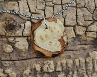 Handmade Redbud Burl Wood Pendant Necklace - 20 inch Chain