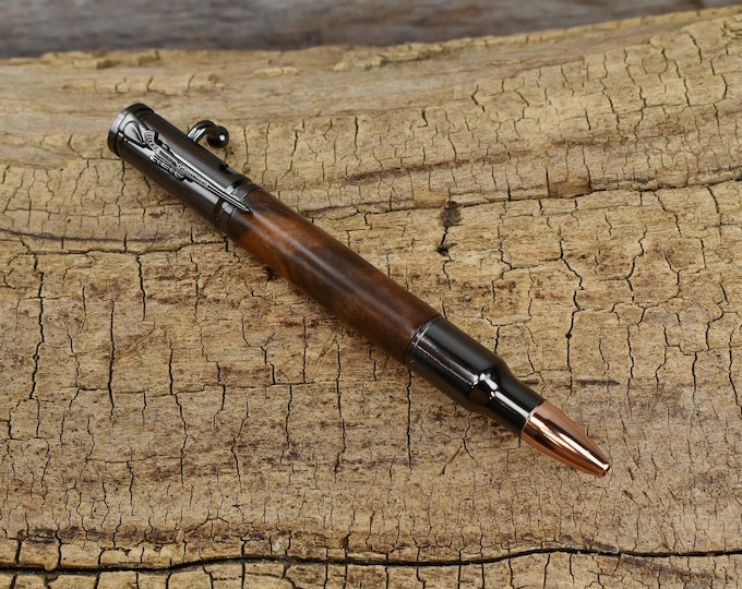Handcrafted Turkish Walnut Bolt Action Pen | Gun Metal Finish