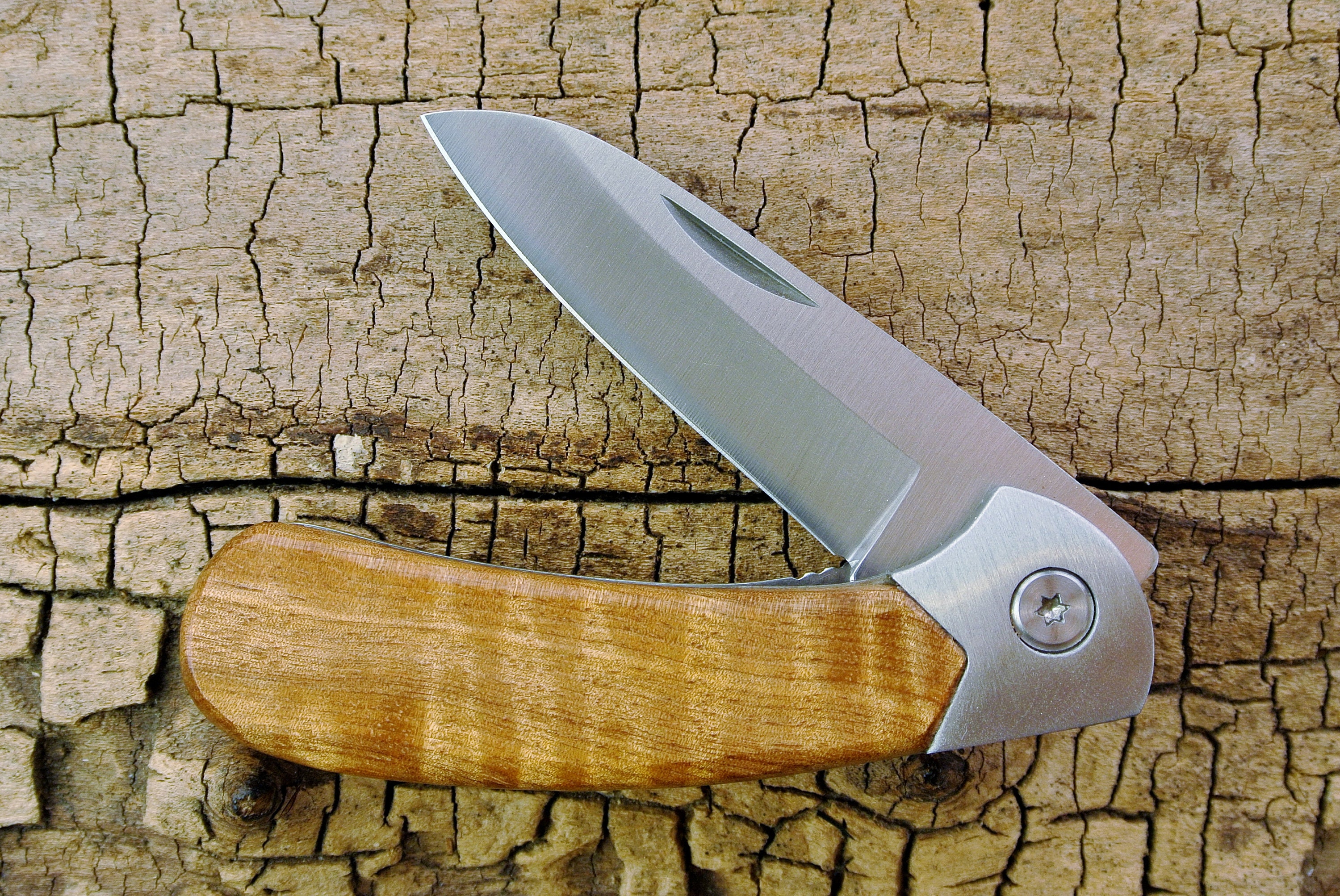 Pocket Knife with Wood Handle Curly Satinwood Wooden Handle Wood