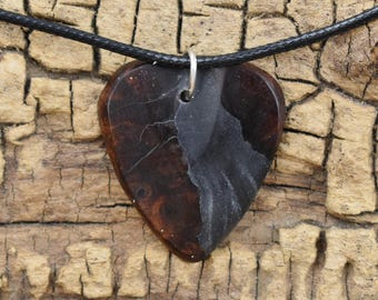 Honduran Rosewood Burl Aluminum Resin Wood Guitar Pick Pendant Necklace - Handmade Pendant - Rare Wood Necklace - 18-20inch Adjustable