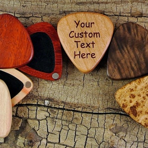 Small Wood Guitar Pick Box 1 Handmade Custom Engraved Guitar Pick Box Magnetic lid Only holds 1 wooden guitar pick BOX ONLY image 1