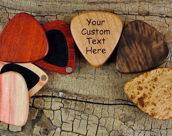 Small Wood Guitar Pick Box -1 Handmade Custom Engraved Guitar Pick Box -Magnetic lid - Only holds 1 wooden guitar pick - BOX ONLY