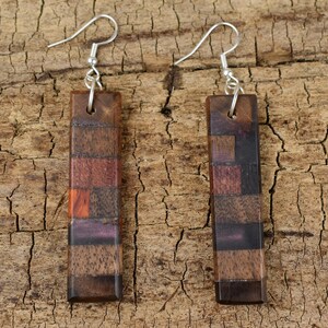 Resin Wood Earrings - One Set of Wooden Earrings - 1 Set of Wood Earrings - 2 Inches Long