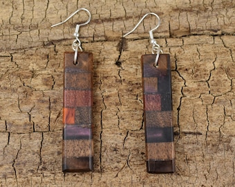 Resin Wood Earrings - One Set of Wooden Earrings - 1 Set of Wood Earrings - 2 Inches Long