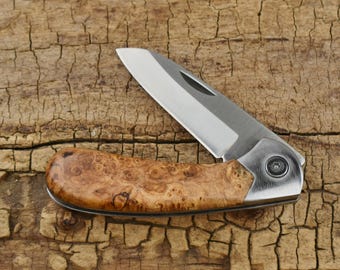 Pocket Knife with Maple Burl Handle - Wood Pocket Knife - Hunting Knife- Engraving Option Available
