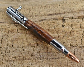Rare Wood Bolt Action Pen - MesquiteBurl - Wood Carving - Chrome Bolt Action Pen - Hand Carved Wood Pen